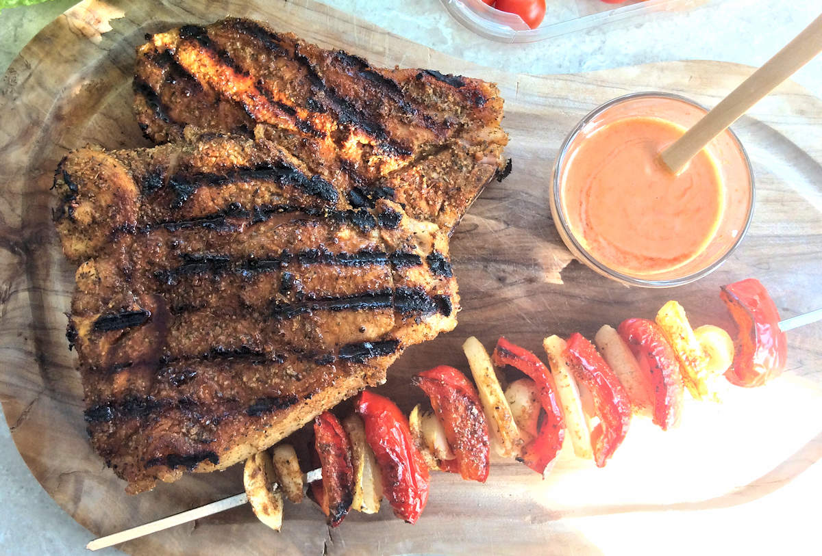 Veal TBone Steaks With Red Pepper Kebabs Recipe Cuisine Fiend